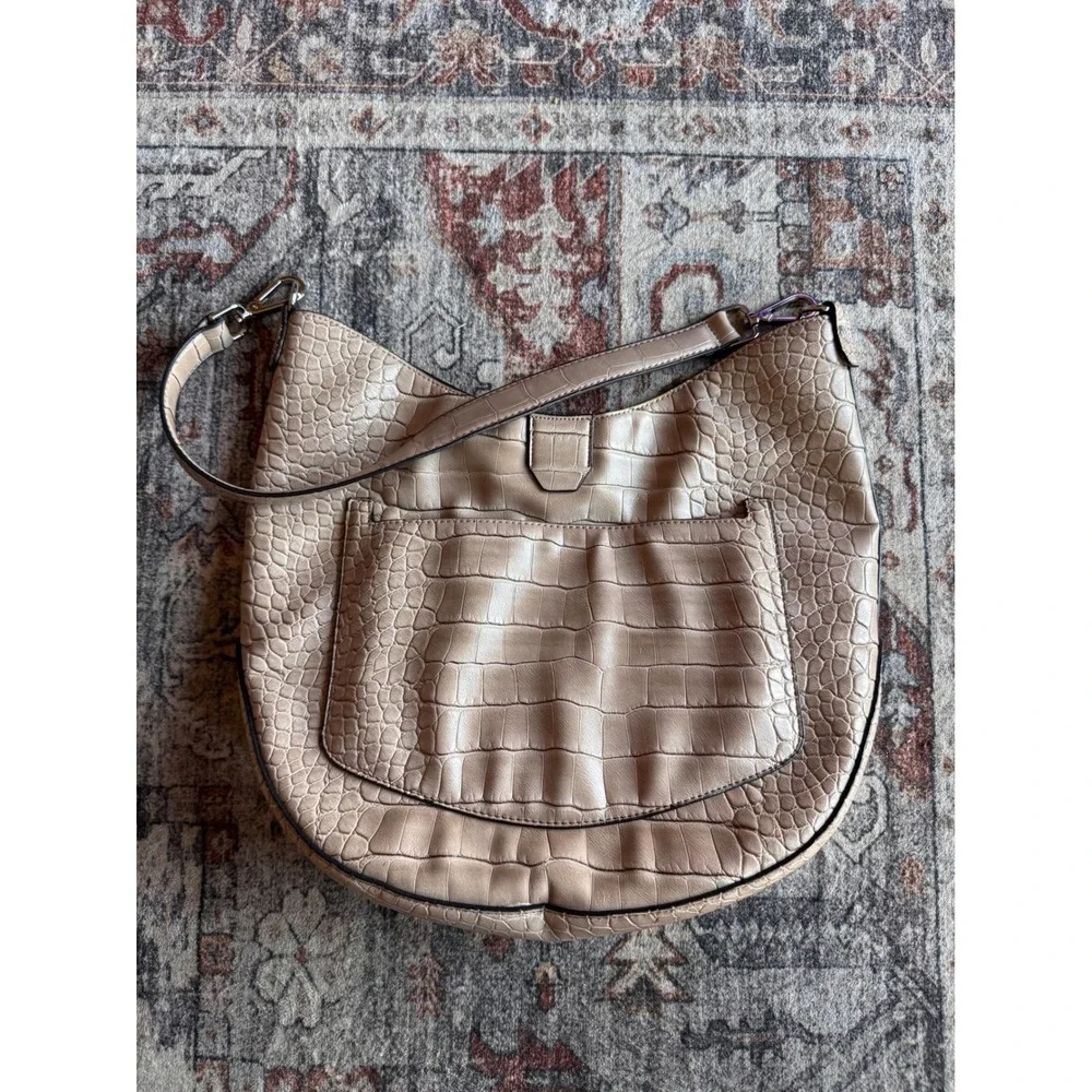 Unbranded Womens Faux‎ Leather Hobo Bag Shoulder Bag Tan Beige Faux Croc Purse